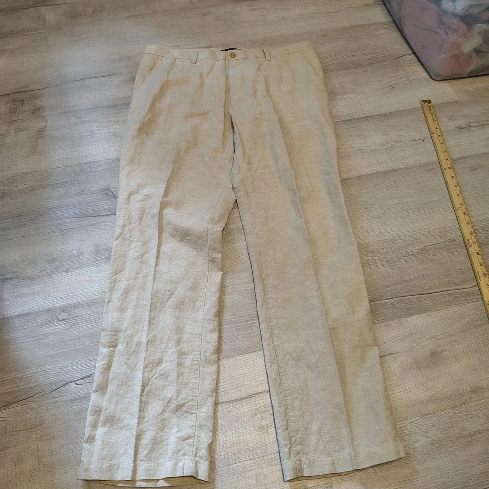 Banana Republic Kentfield Pant Mens 36x32 Beige Linen Cotton Blend Trousers